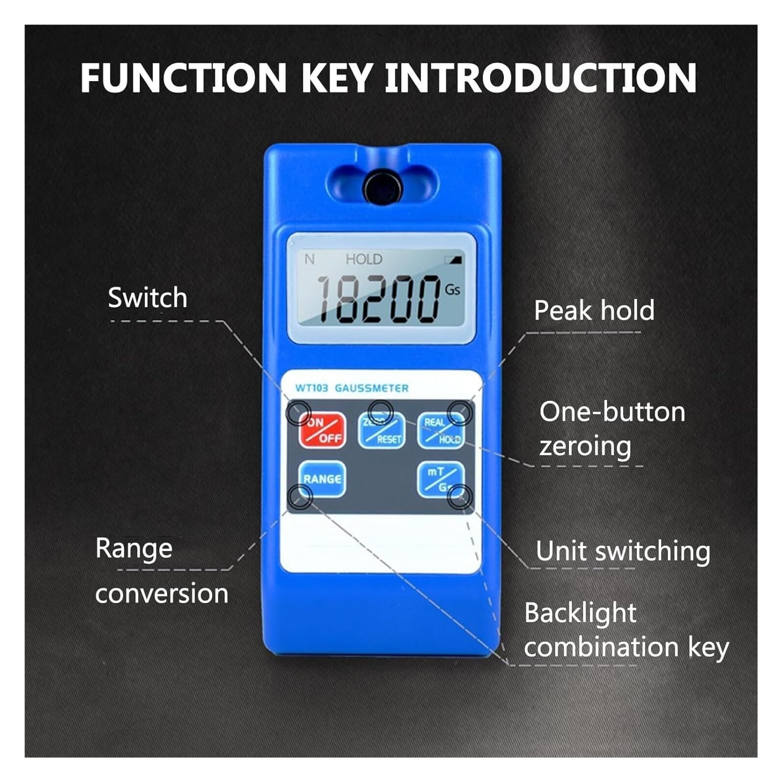 Medidor Gauss, Fluxómetro Gaussímetro, Sensor Hall Telescópico, Medidor Recargable con Pantalla Retroiluminada por LED, Rango 0-20000Gs, Conversión de Unidad MT/Gs(Grade 5 accuracy)