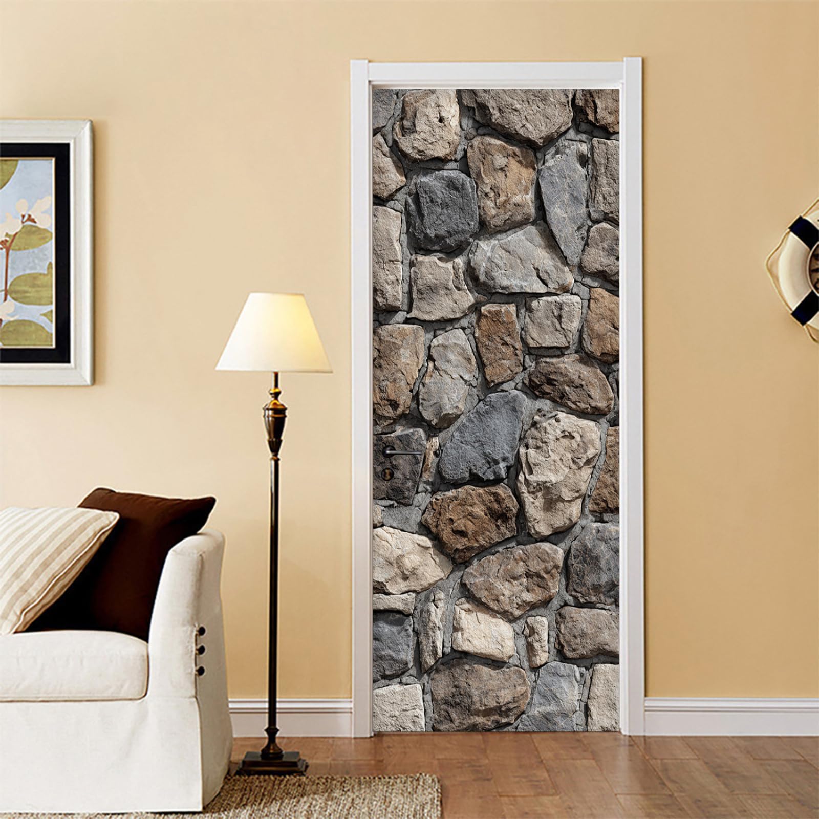 Stickers porte en pierre brune grise 2x38.5x200cm pour placard en PVC