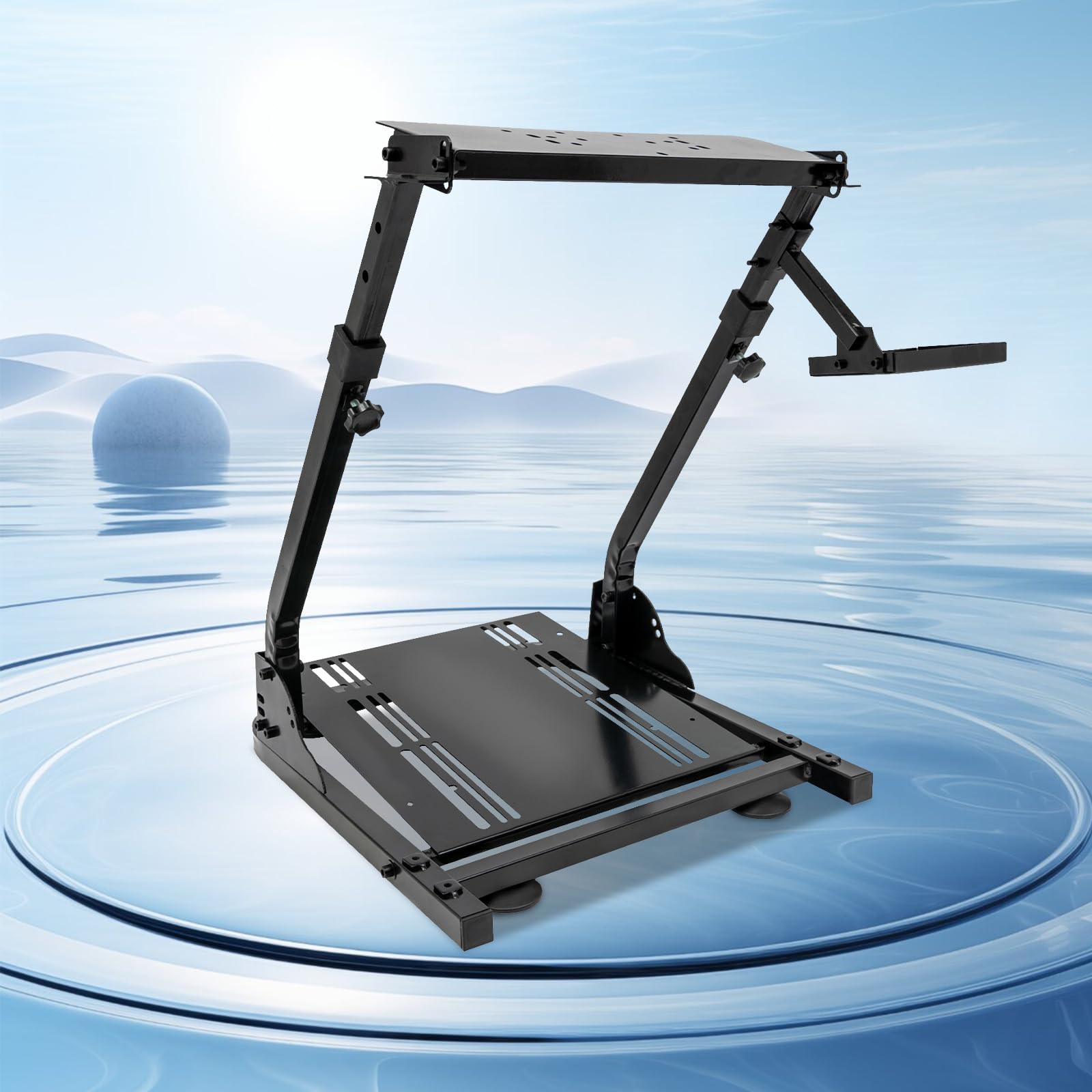 Supporto per volante da corsa, in ferro, regolabile in altezza (56 – 78 cm) e pieghevole, 3 livelli di pedale, supporto per volante regolabile in altezza