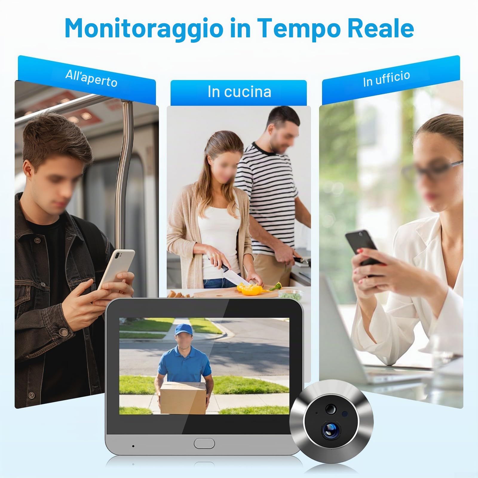 Videocamera spioncino wireless smart per porta, con monitor LCD da 4,3 pollici, visione notturna HD 1080P, sensore di movimento PIR, batteria da 5000 mAh per la sicurezza domestica e l'ingresso in