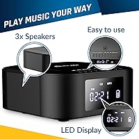 Vista 6 de KLIM Boombox E1 – Portable CD Player with Subwoofer – Extra Bass, Bluetooth, FM Radio, USB, AUX, MP3 – Rechargeable Battery, Wired & Wireless Modes