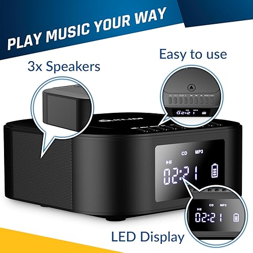 Miniatura 6 de KLIM Boombox E1 - Reproductor de CD portátil con subwoofer - Bajo extra, Bluetooth, radio FM, USB, AUX, MP3 - Batería recargable, modos con cable e