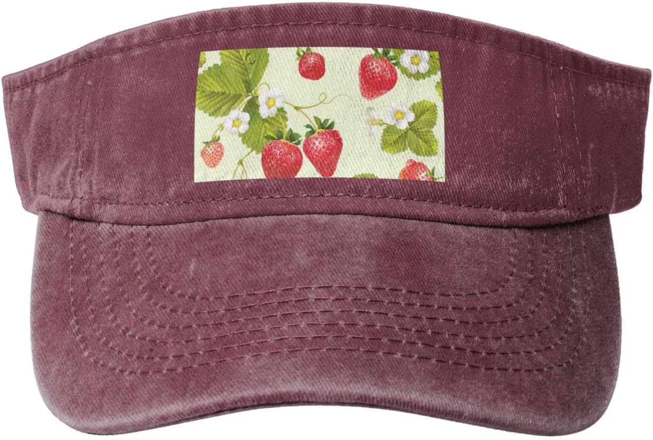 Lovely Strawberry Print Sport Sun Visor Hats Cotton Ball Caps Empty Top Baseball Sun Cap for Men Women