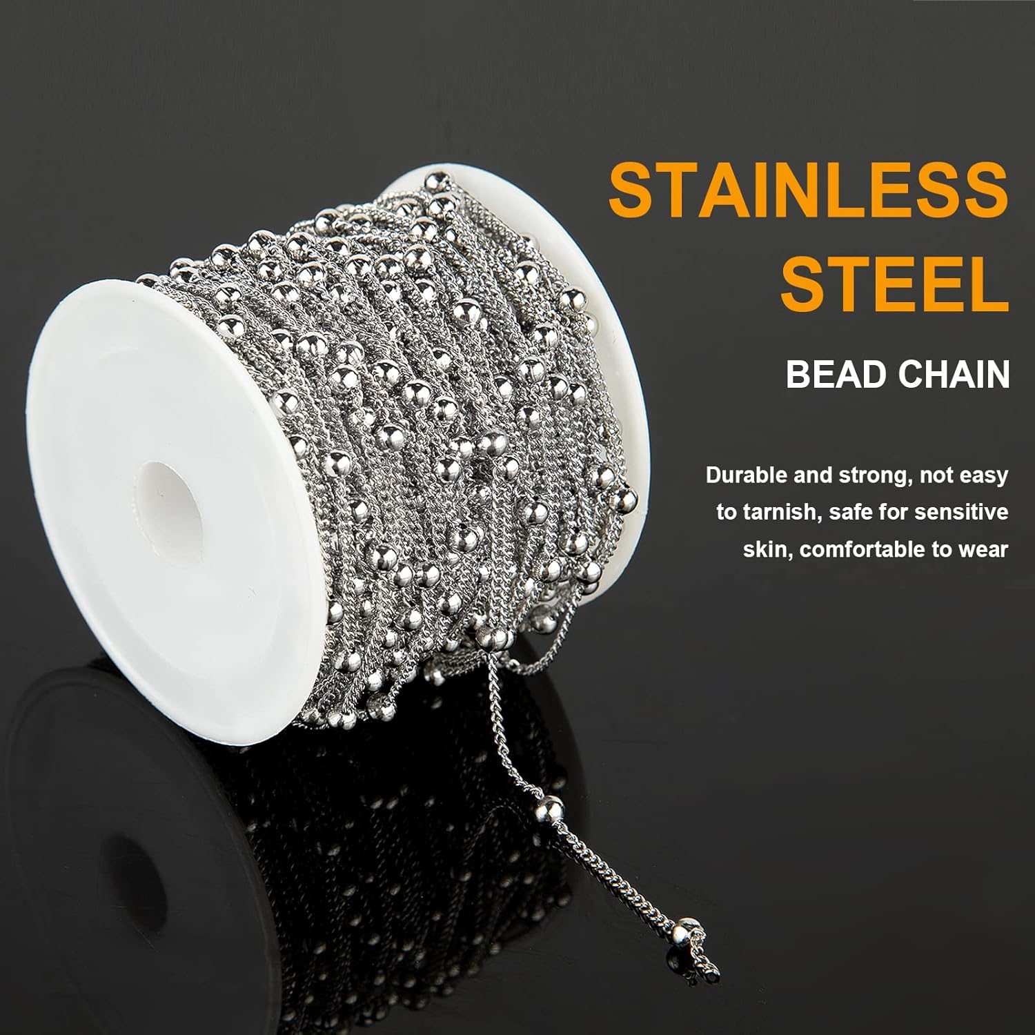 KYUNHOO 32.8 Feet/10M Silver Satellite Bead Chain 304 Stainless Steel Chain for Jewelry Making Women Necklace Chain Bulk DIY Crafts Jewelry Supplies with Lobster Clasps and Jump Rings - Image 3