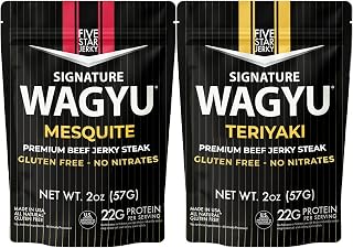 Five Star Wagyu Variety Beef Jerky, Soft & Mouth Melting Tender, Award-Winning Premium Snack, No Artificial Ingredients, Premium Gift Snack, Nitrate/Nitrite-Free, Gluten-Free, Wagyu Beef Snacks (2 Ounce (Pack of 2), Variety)