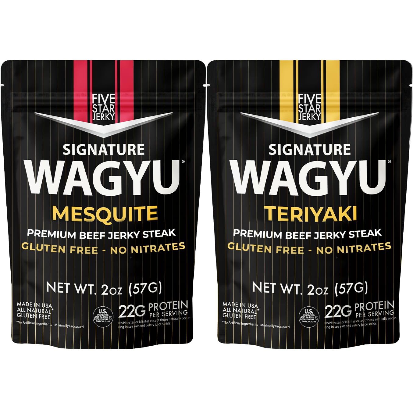 Five Star Wagyu Variety Beef Jerky, Soft & Mouth Melting Tender, Award-Winning Premium Snack, No Artificial Ingredients, Premium Gift Snack, Nitrate/Nitrite-Free, Gluten-Free, Wagyu Beef Snacks (2 Ounce (Pack of 2), Variety)