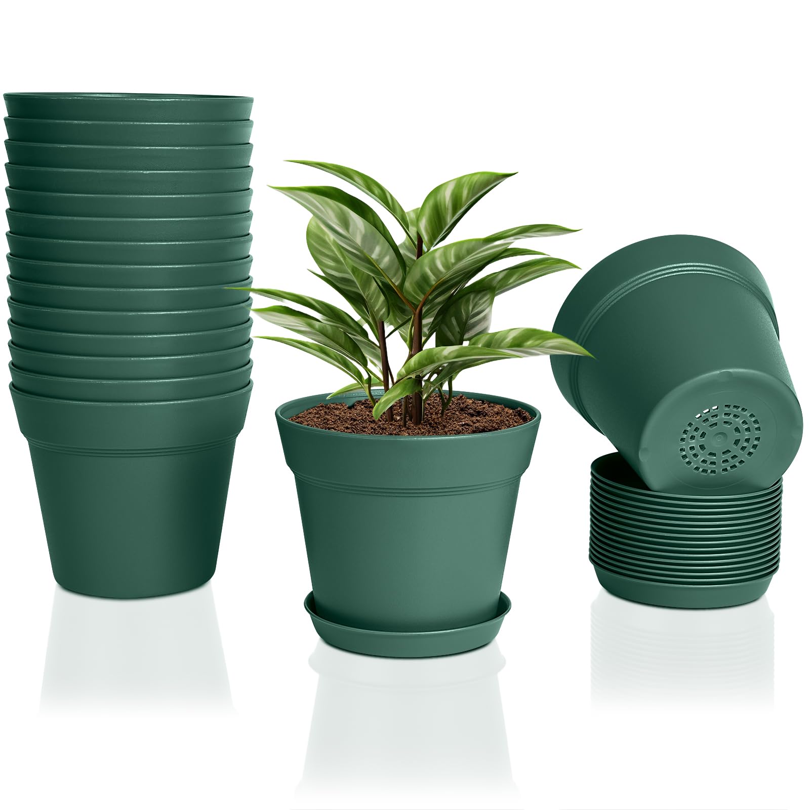 FORAGIFT 15cm Plant Pots, 16 Pack Plastic Herb Pot with Drainage Hole and Tray