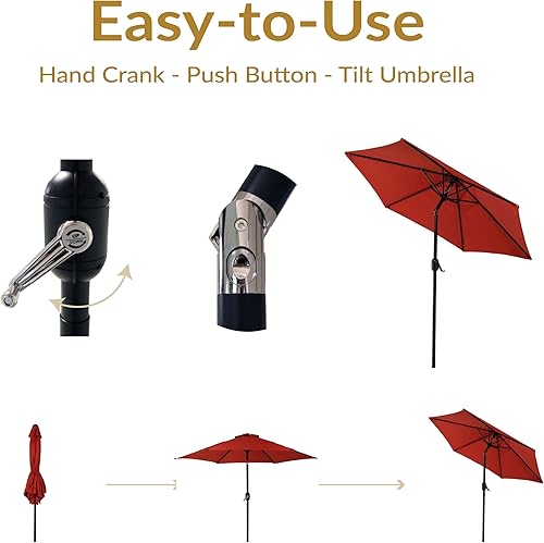 Miniatura 49 de Sunnydaze Sombrilla de patio al aire libre de 7.5 pies, sombrilla de poliéster con botón de inclinación y manivela, 8 varillas resistentes, color