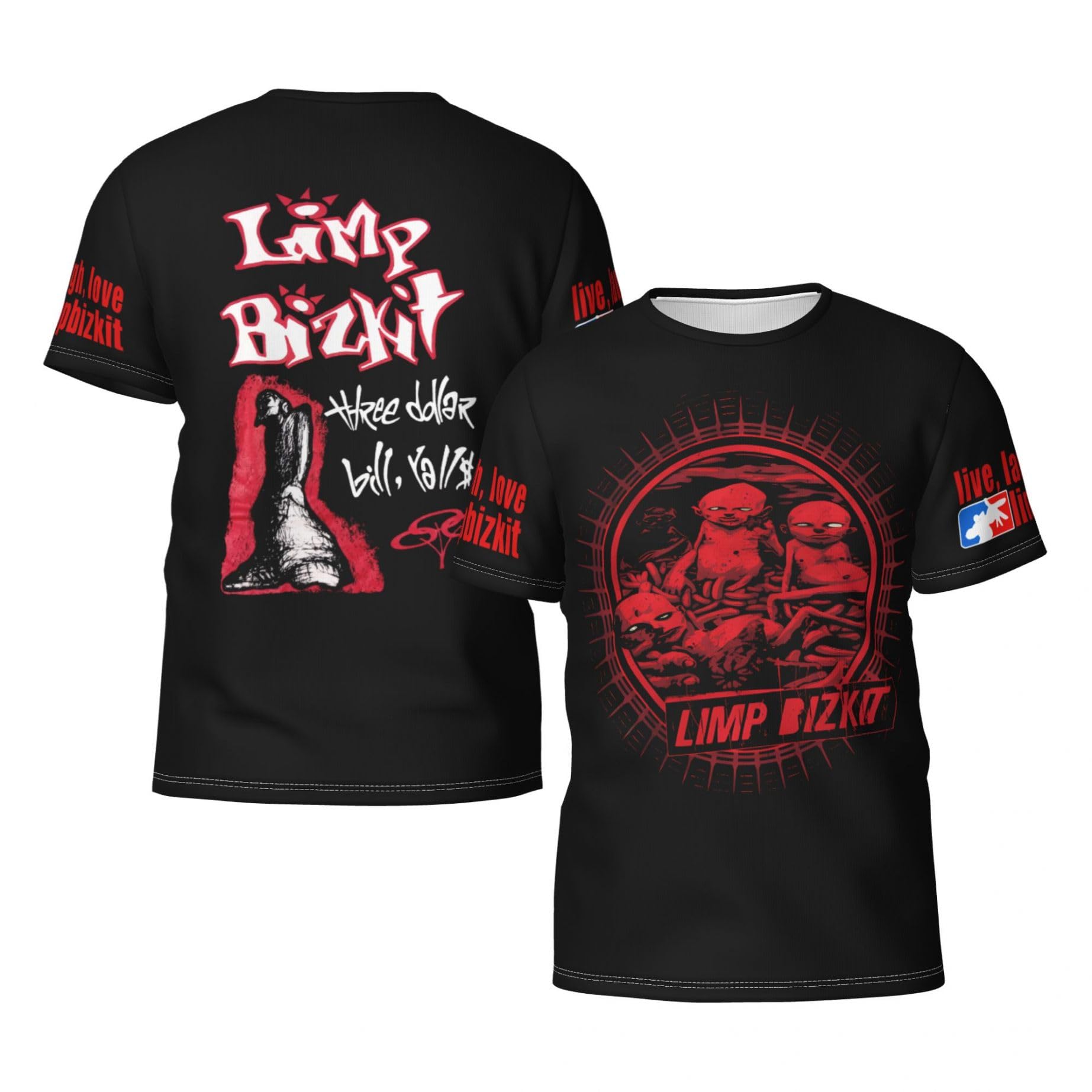 Man's Bizkit Rap Rock Band Limp T-Shirts Casual Summer Tees Crewneck Short Sleeve Shirts with Multi-Side Prints Multicoloured M