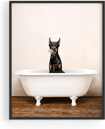 Miniatura 5 de Doberman - Póster artístico de baño, divertido, lindo, único, bañera, perro, cachorro, fotos individuales (11 x 14) pulgadas sin marco, decoración