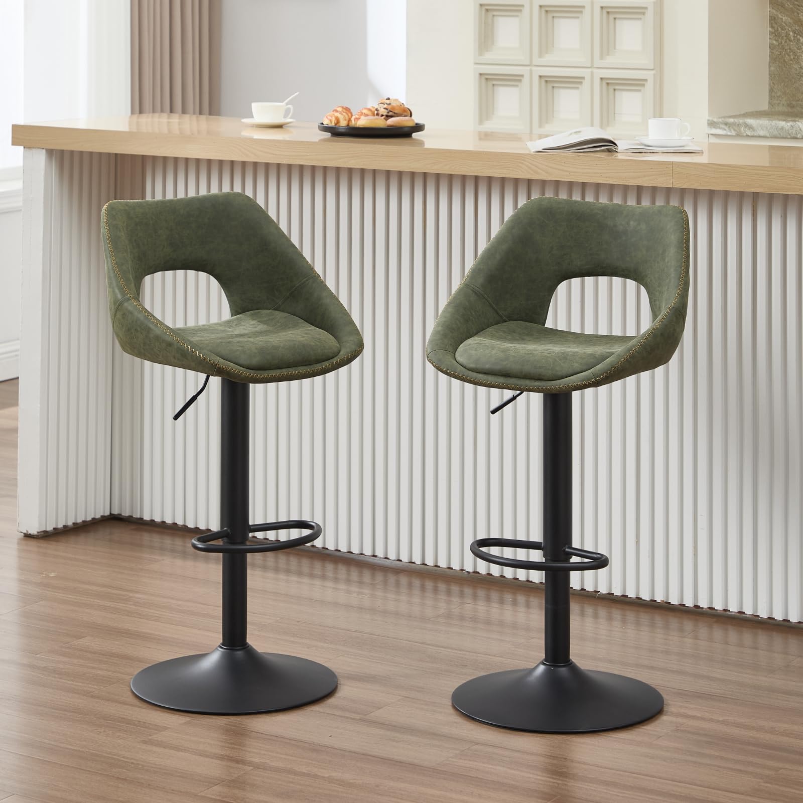 Lot de 2 tabourets de bar réglables hauteur chaise pivotante cuir PU vert tabouret haut