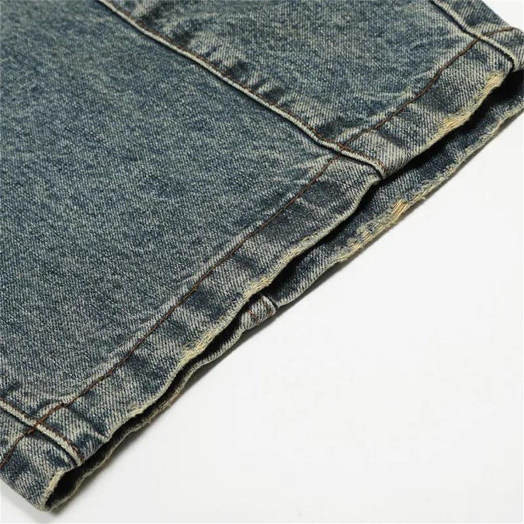 Men's Denim Pants American Style Holes Design Washed Mud-Dying Contrast Worn-Out Wide Leg Bootcut Jeans - Image 5