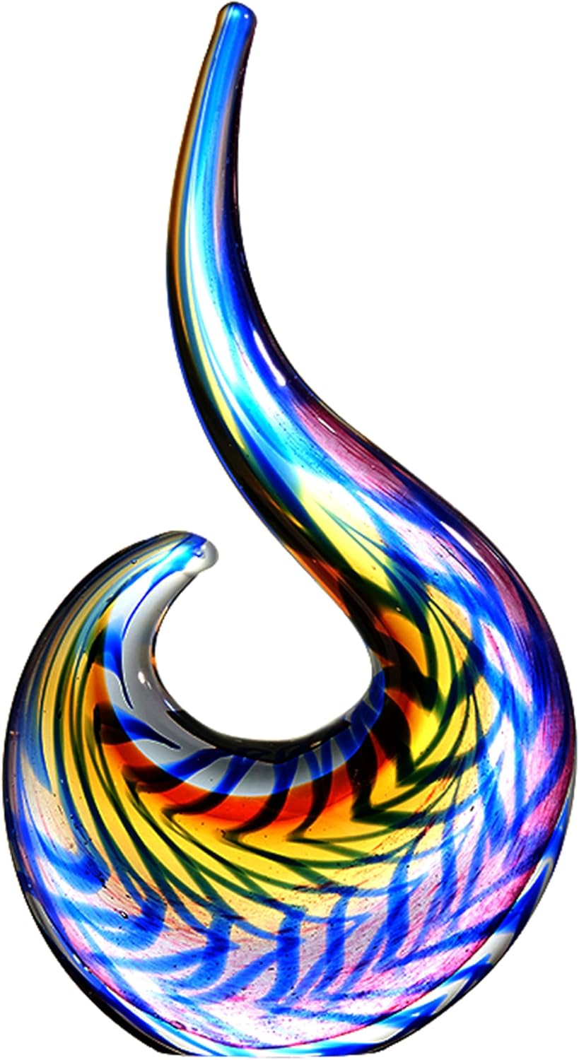 Luxury Lane Hand Blown Abstract Peacock Sommerso Art Glass Sculpture for Home De…