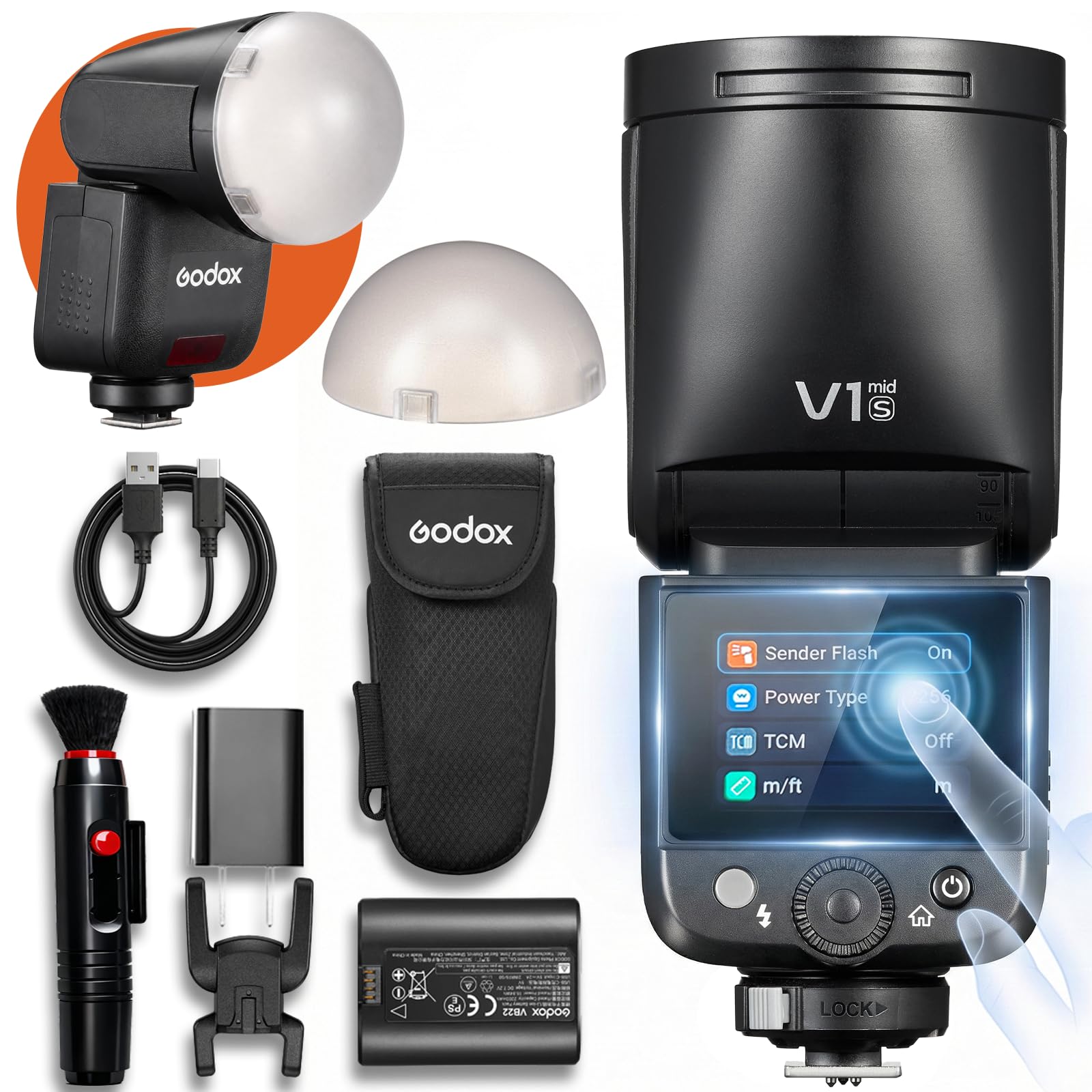 Godox V1 MID S for Sony 55W TTL Flash with AK-R11 Diffuser, 1/80000s Sync V1 MID S for Sony+Diffuser