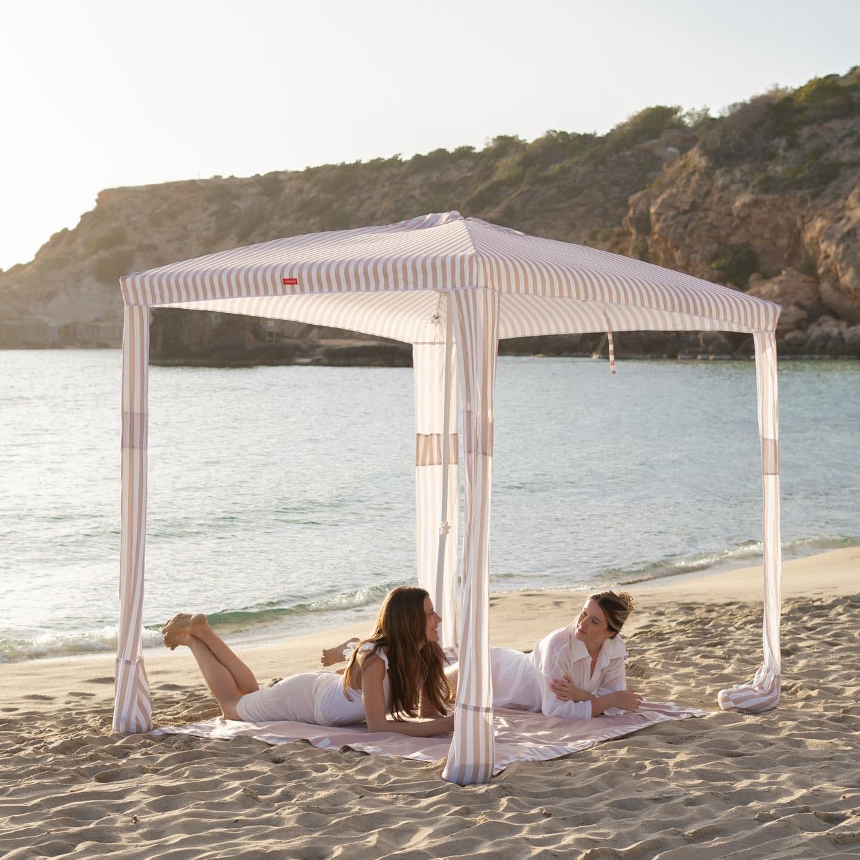 Flamingueo Namiot plażowy - Składany - Namiot plażowy - Parasolka przeciwsłoneczna UPF 50+ na plażę, basen, kemping i ogród - torba do przenoszenia - łatwa instalacja - poliester i aluminium - beżowy
