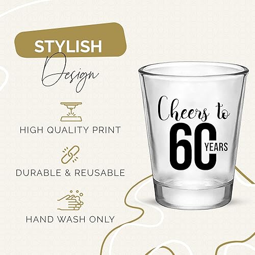 Miniatura 2 de Vasos de chupito con texto en inglés "Cheers to 60 Years", juego de 12, vasos de chupito de 1.75 onzas, color negro y transparente, decoraciones de