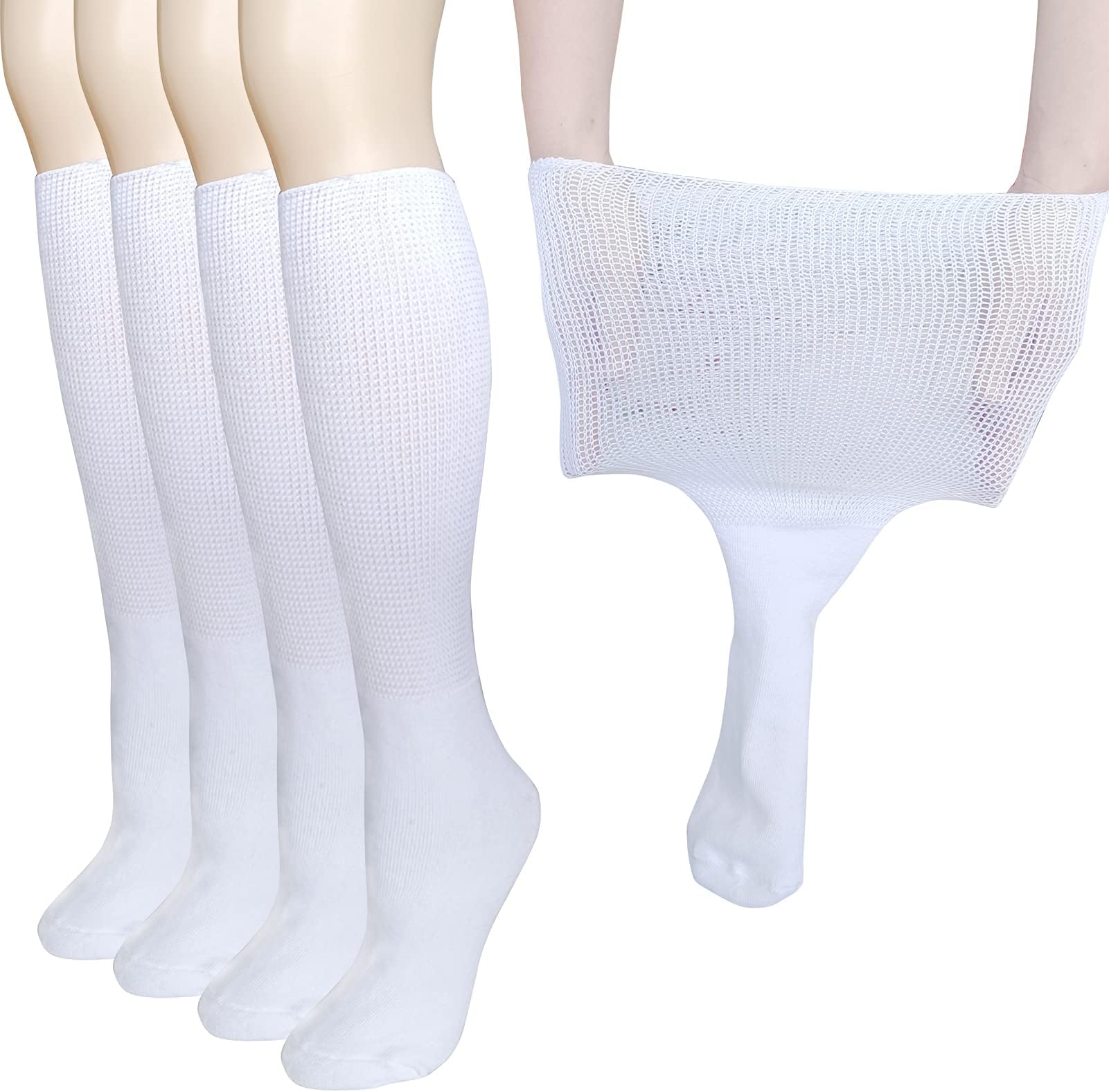 CIRZUEX Extra Wide Socks for Lymphedema Swollen Feet Leg, Bariatric Socks, Neuropathy Medical Cast Sock, Diabetic Non Binding Socks, 2 Pairs(white), One size