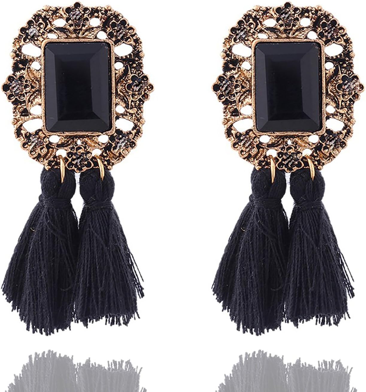 Aashya Mayro Alluring Black Semi-Precious Stone Gold Oxidized Black Thread Tassel Earring for Women and Girls