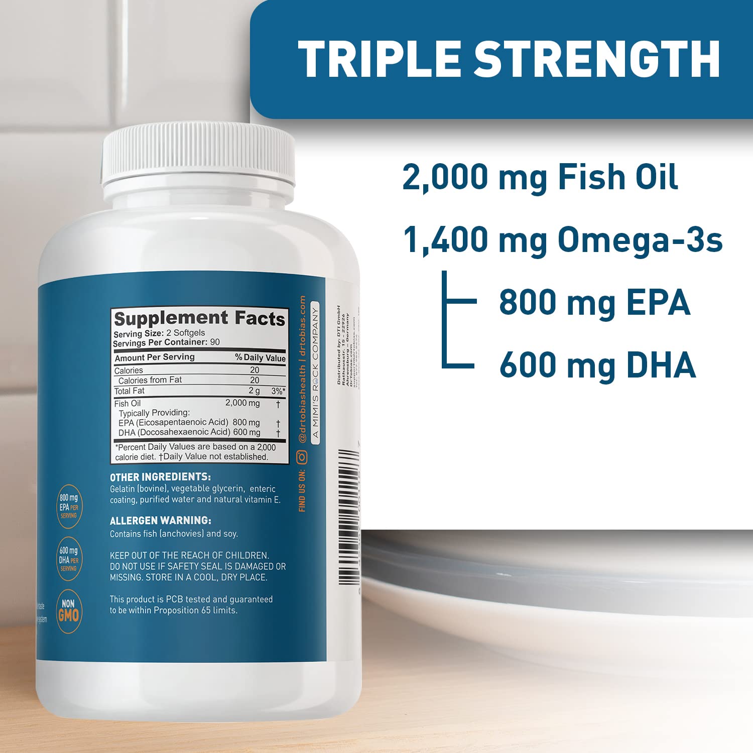 Dr. Tobias Omega 3 Fish Oil Triple Strength 180 Capsules Buy Online in United Arab Emirates at