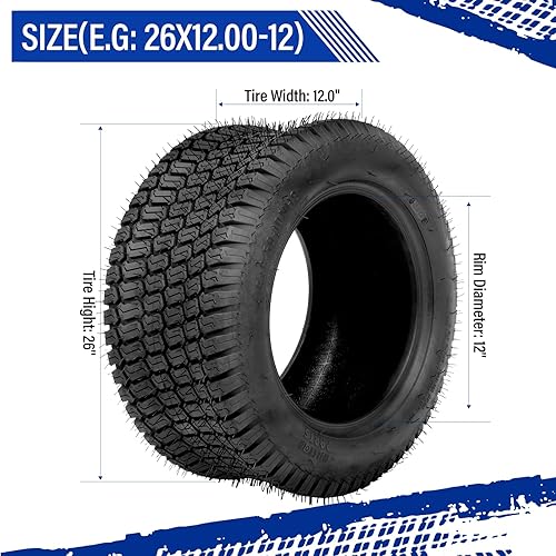 Miniatura 3 de MOTORHOT 2 neumáticos para césped de jardín de 26 x 12.00-12 pulgadas, 26 x 12 x 12 pulgadas, para tractor, carrito de golf, neumáticos sin cámara