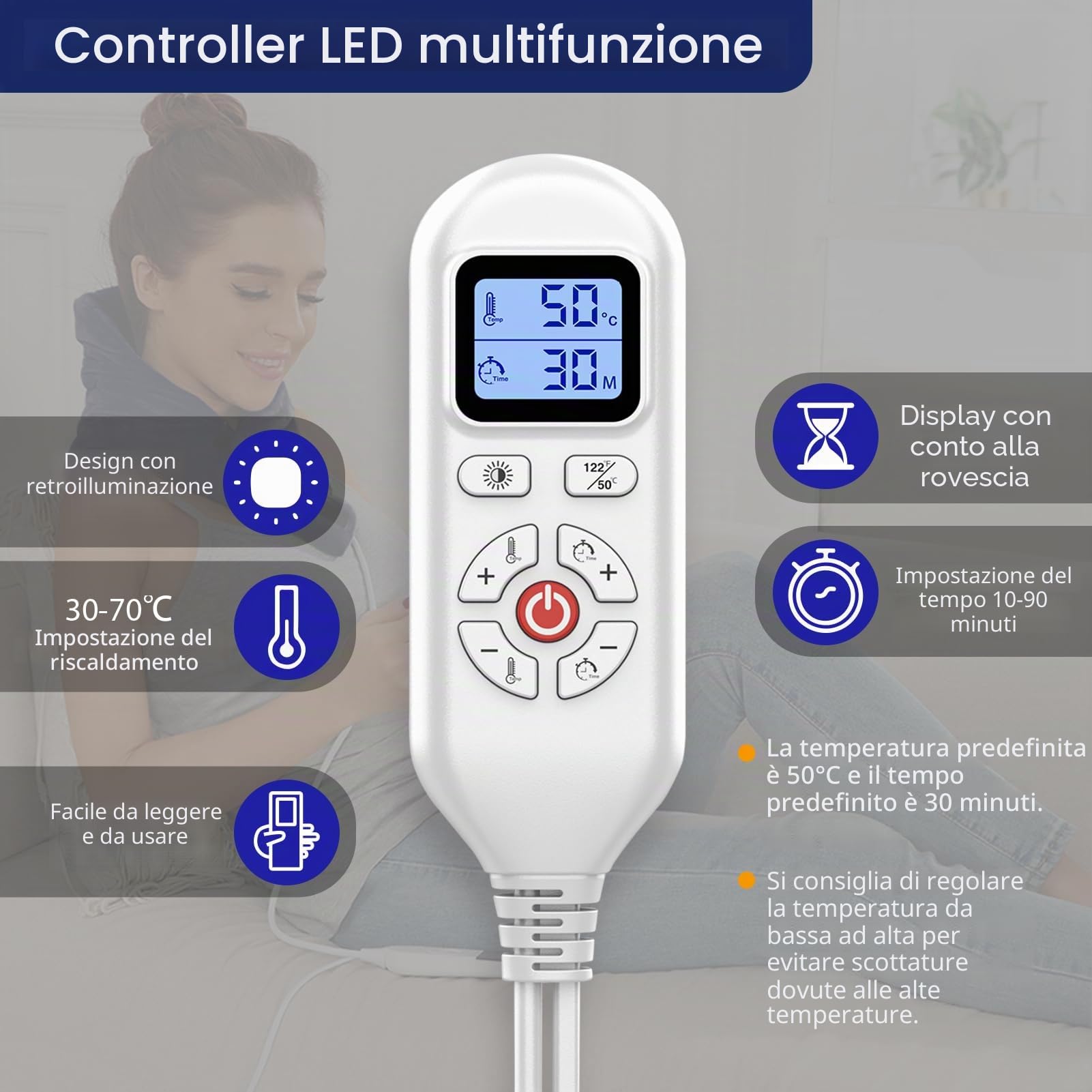 JOBYNA Termoforo Cervicale Elettrico, Cuscino Termico, Termoterapia Scaldacollo Cuscino Cervicale Termico per Alleviare il Dolore, 5 secondi Riscaldamento Rapido, 30-70 ℃ e 10-90 minuti Regolabile
