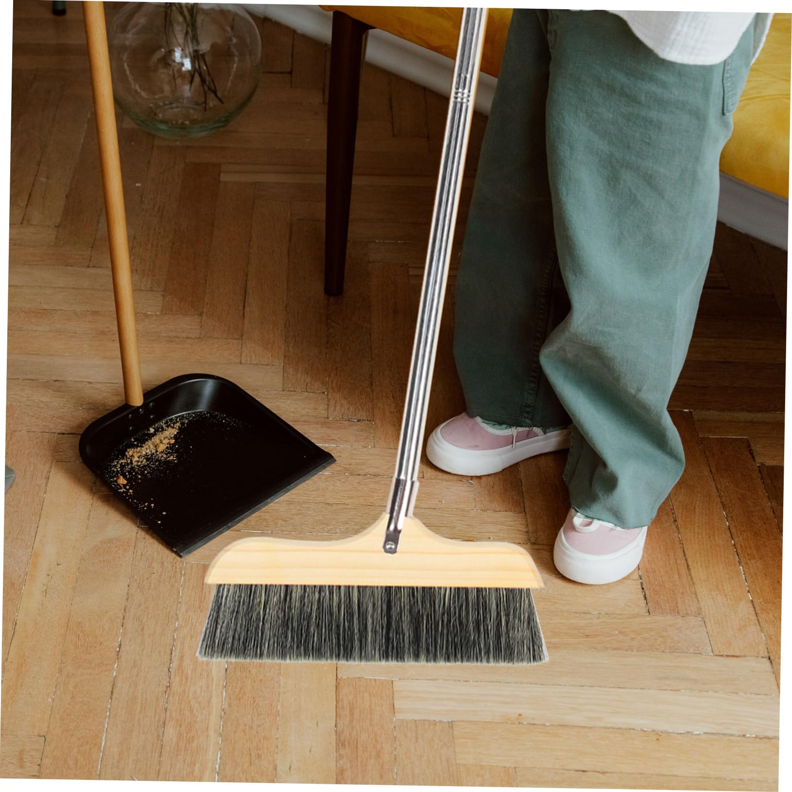 IWOWHERO Solid Wood Bristle Broom Home Broom Hardwood Floor Broom Footprints for Floor Bristle Deck Broom Hair Removal Broom Floor Scrubber Cleaning Brush Broom for Sweeping Bristle Hair