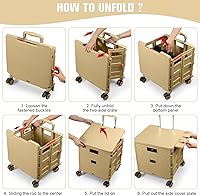 Vista 124 de FELICON SELORSS - Carrito plegable portátil con ruedas para subir escaleras y ruedas giratorias de 360°, mango telescópico, caja de plástico