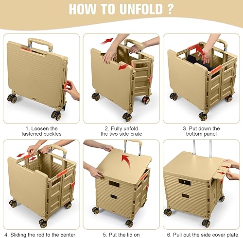 Miniatura 124 de FELICON SELORSS - Carrito plegable portátil con ruedas para subir escaleras y ruedas giratorias de 360°, mango telescópico, caja de plástico