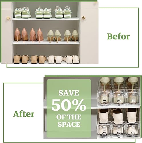 Miniatura 8 de Organizador de ranuras para zapatos, apilador de zapatos transparente para armario, estante ajustable para zapatos, almacenamiento y ahorro de