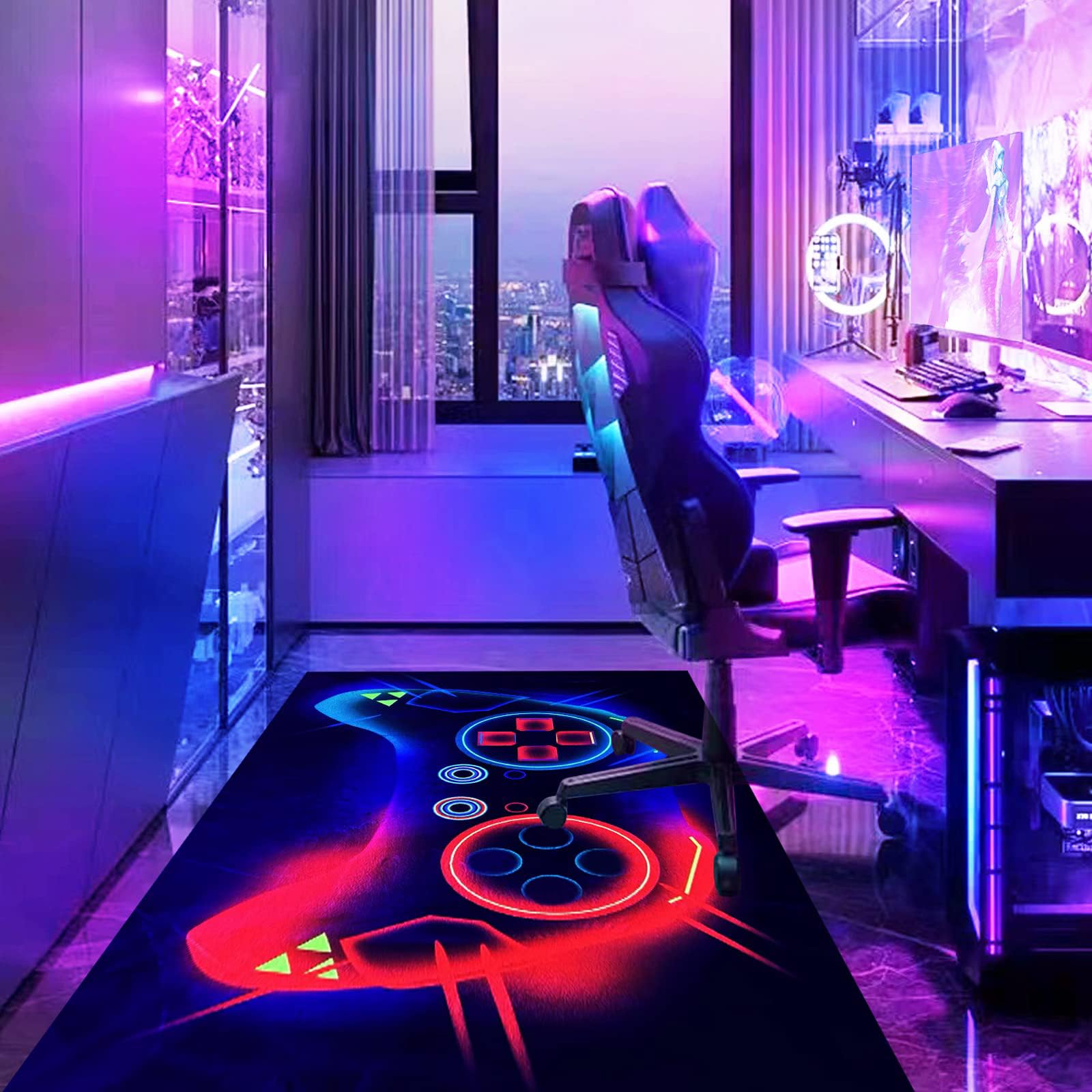 HOLAVIDA Alfombra de Juego 3D, Neón Controlador Reactivo Luz Negra, Luminosa Antideslizante, Brilla Oscuridad, Decoración Niños, 180x120cm