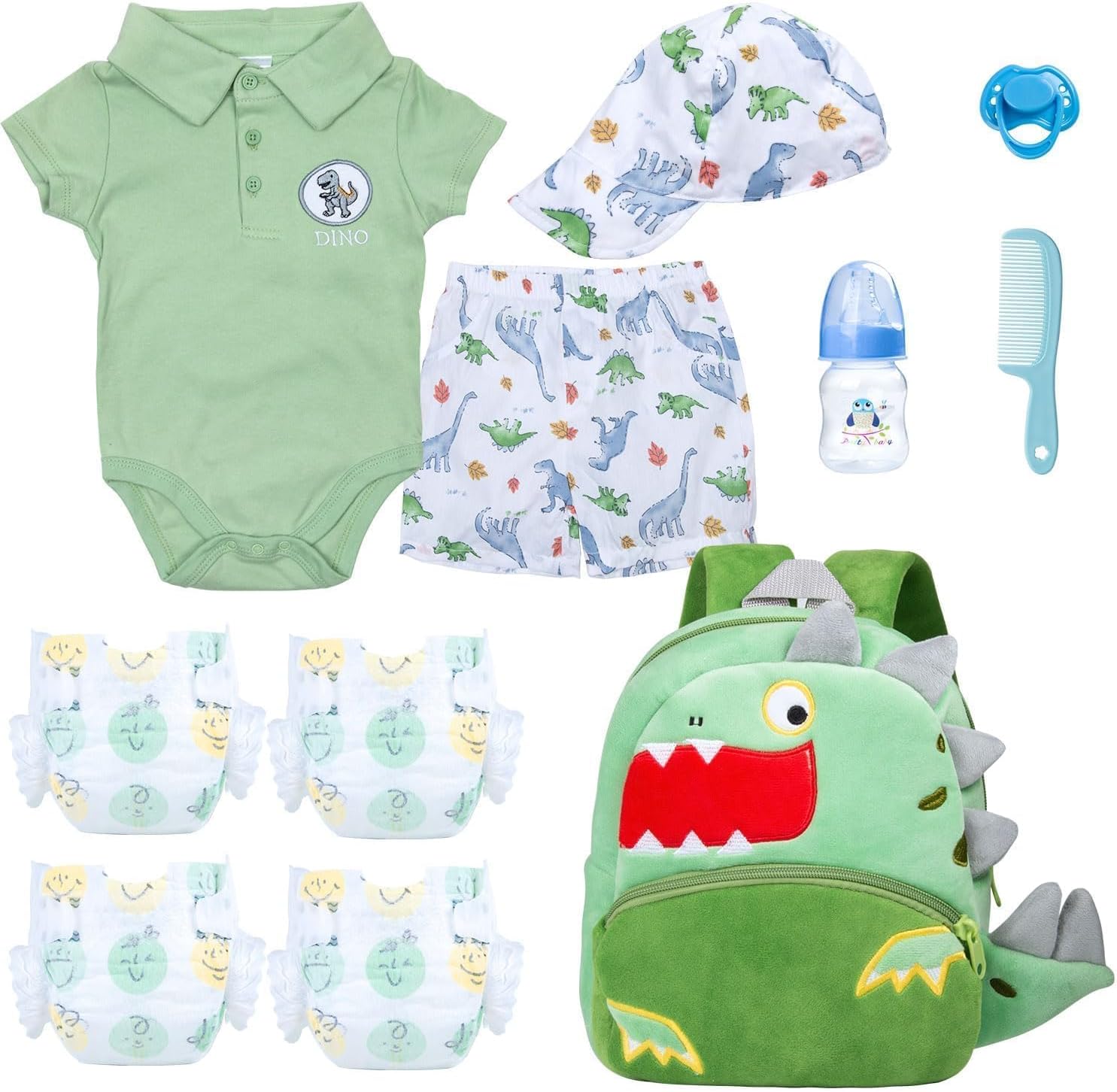 11 Pcs Reborn Baby Doll Clothes Boy Dinosaur Outfit Accessories for 17-22 Inch Reborn Boy Dolls 20 Inch Newborn Baby Boy Clothes Doll Accessories with Backpack
