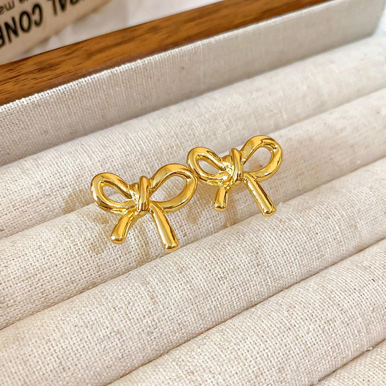 2 Pairs Bow Earrings for Women Gold Ribbon Bow Knot Stud Earrings Pearl Bow Earrings Stylish Elegant Jewelry for Women - Image 4