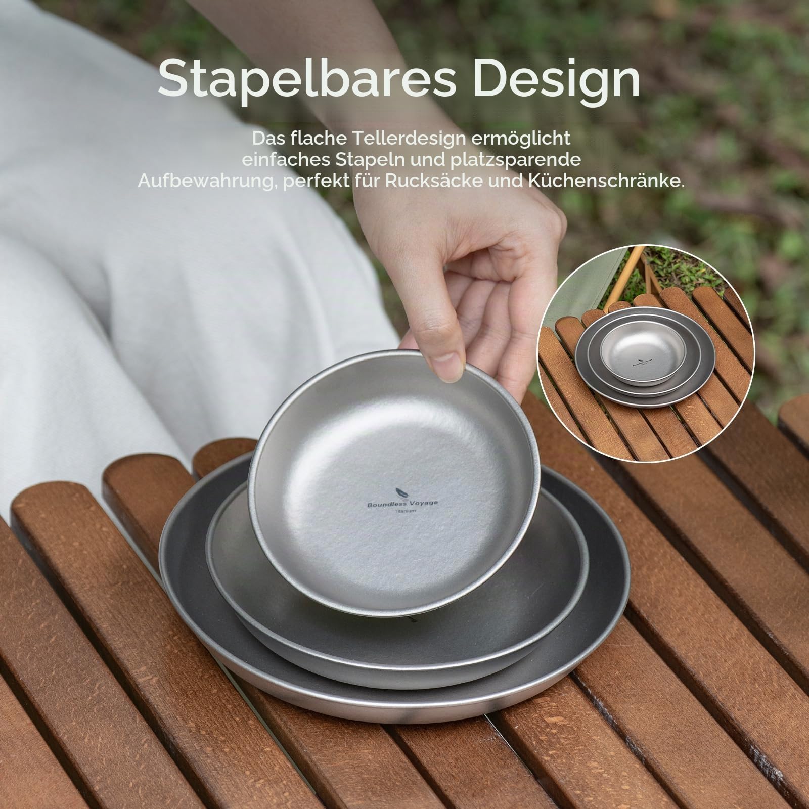 iBasingo Camping Titan Teller 18.5cm Servier Teller Party Ultraleichte Outdoor Picknick Metall Geschirr Langlebige Pfanne Kochgeschirr für Lebensmittel Fleisch Obst Sauce Dessert Ti1103T