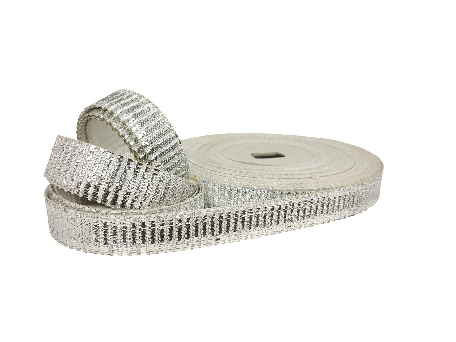 Utkarsh (18 Mtr and 1.5cm Width) Silver Shining Ribbon Gota Trim Laces for Clothes Apparels Embellishment Parties Invitation Card Decorations Gift Wrapping Hobby and School Crafts Project Work