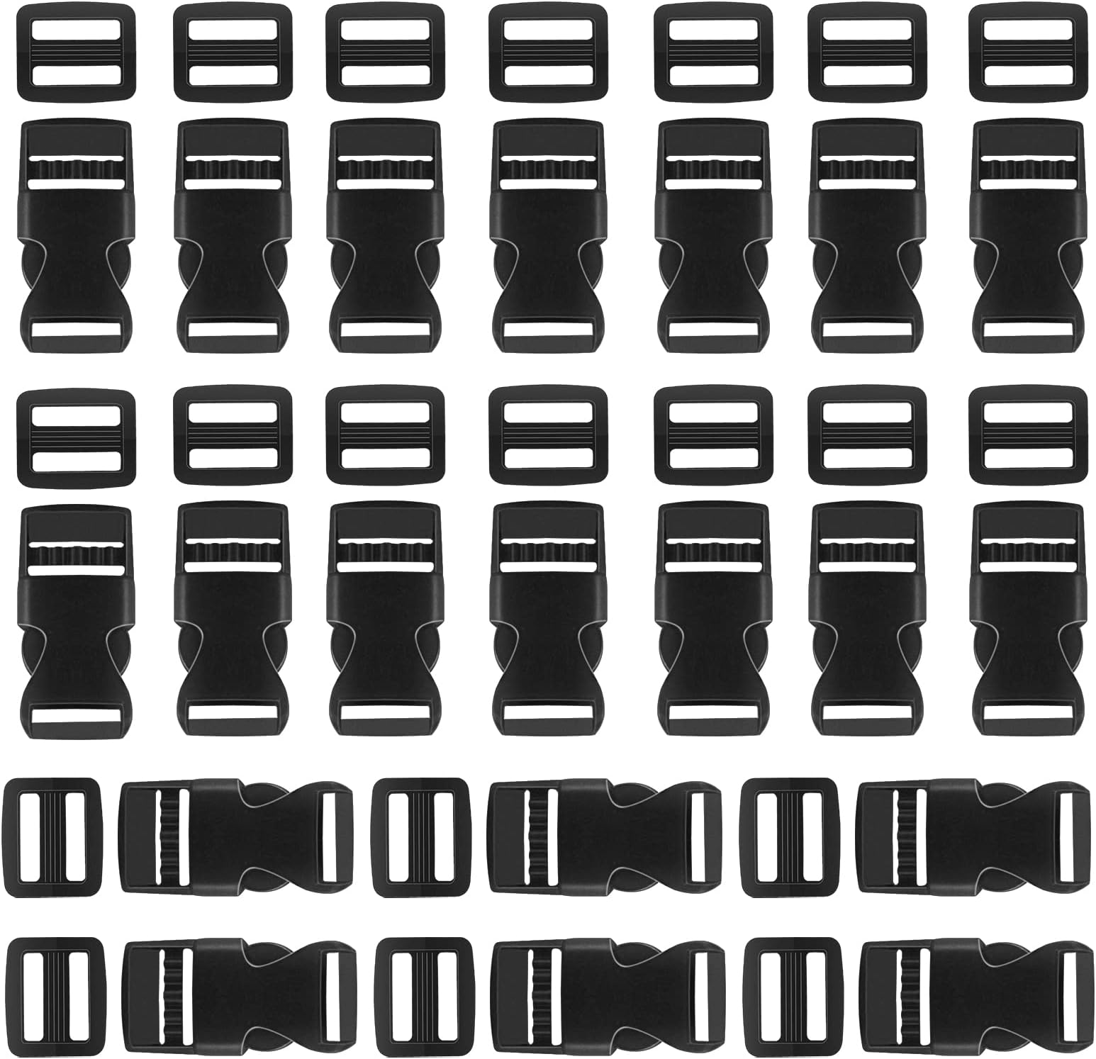 EASYVAVA Buckle for Strap 5/8 Inch 20 PCS Quick Side Release Buckle Dual Adjustable, 20 PCS Tri Glide Slide Clip, Double Adjustable No Sewing for Backpack Fanny Belt Dog Collar Replacement