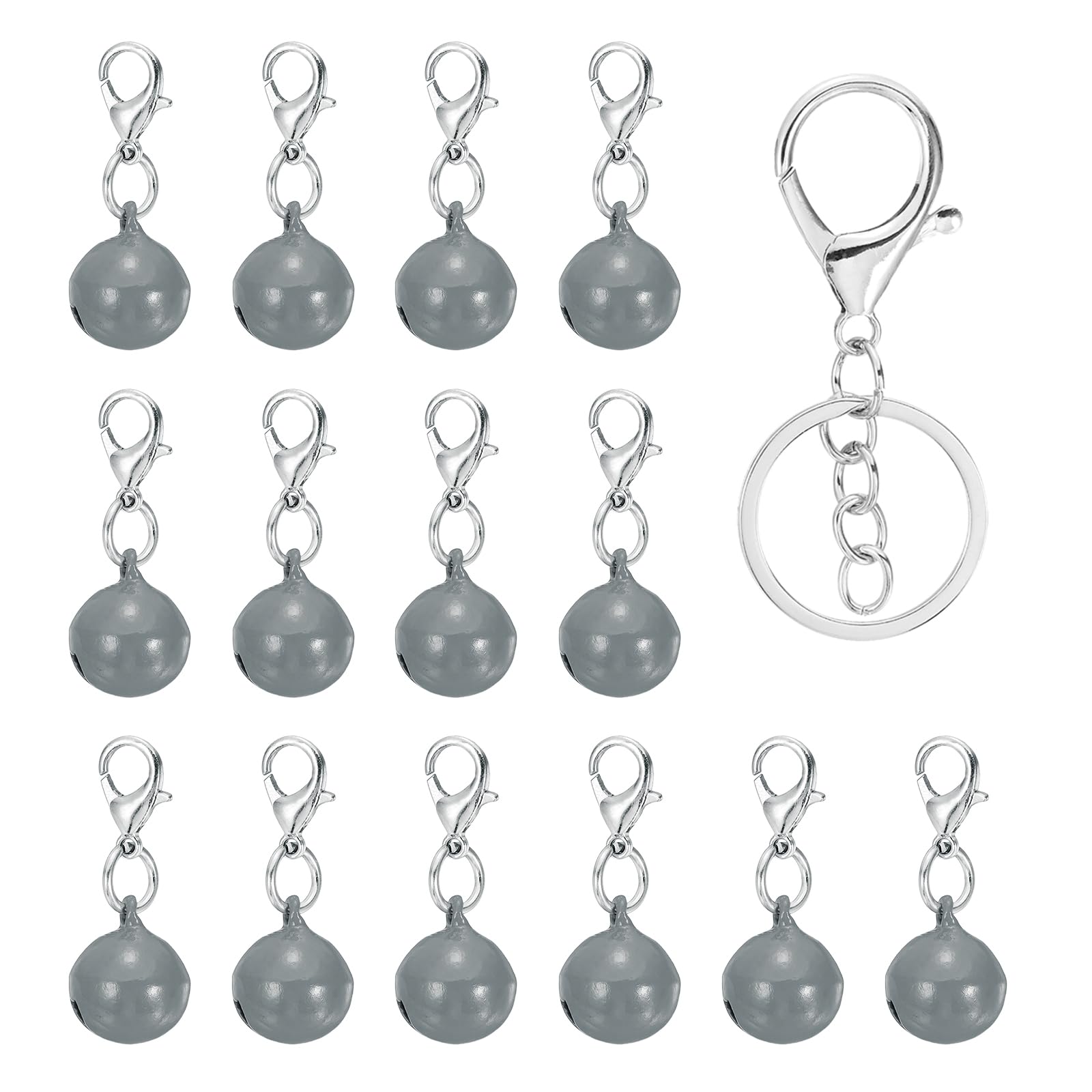 PATIKIL 14 PCS Dog Bell, Mini Cat Bell Small Pet Keychain Bells Buckle Cute Bulk Metal Loud Jingle for Dog Collar Charm Pendant Necklace DIY Crafts Christmas Tree Decorations, Gray