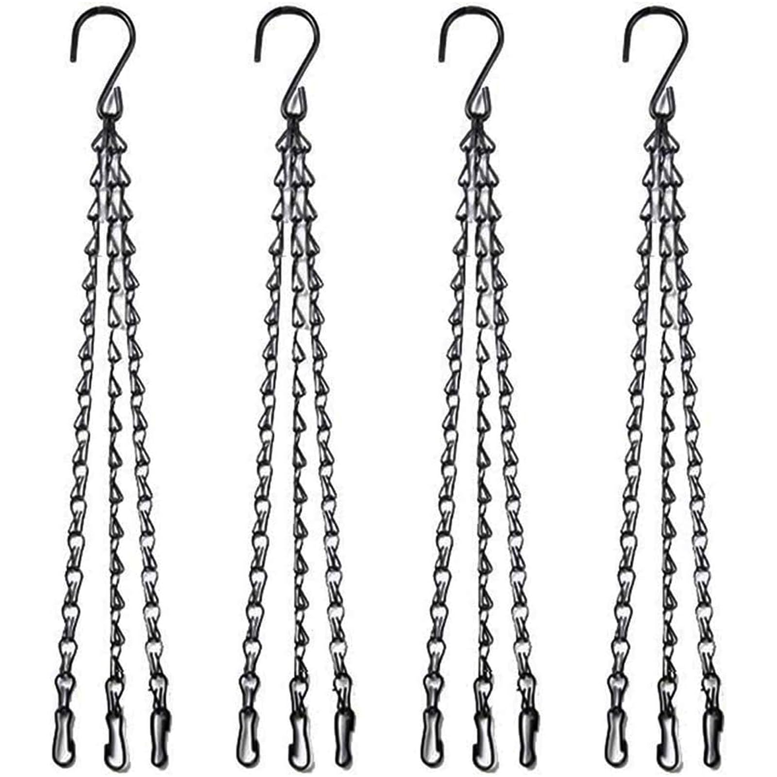 4 Pack 41cm(16inch) Hanging Basket Chains 3 Point Chain Replacement Metal Chain Hanger with Hook and Clip for Hanging Garden Flower Pots Planters Bird Feeders Lanterns Chalkboards and Ornaments Black