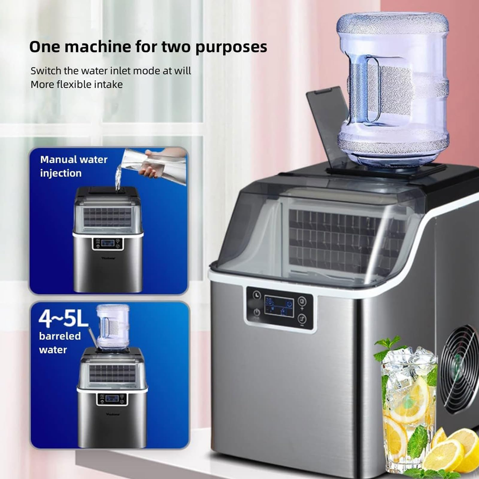 Fabbricatore Di Ghiaccio Da Tavolo Commerciale Da 150 W, Doppia Modalità Di Aggiunta Di Acqua, Fabbricatore Di Ghiaccio Monouso Da 24 Pezzi, Fabbricatore Di Ghiaccio A Cubetti Da 30 Kg/24 Ore ,30L