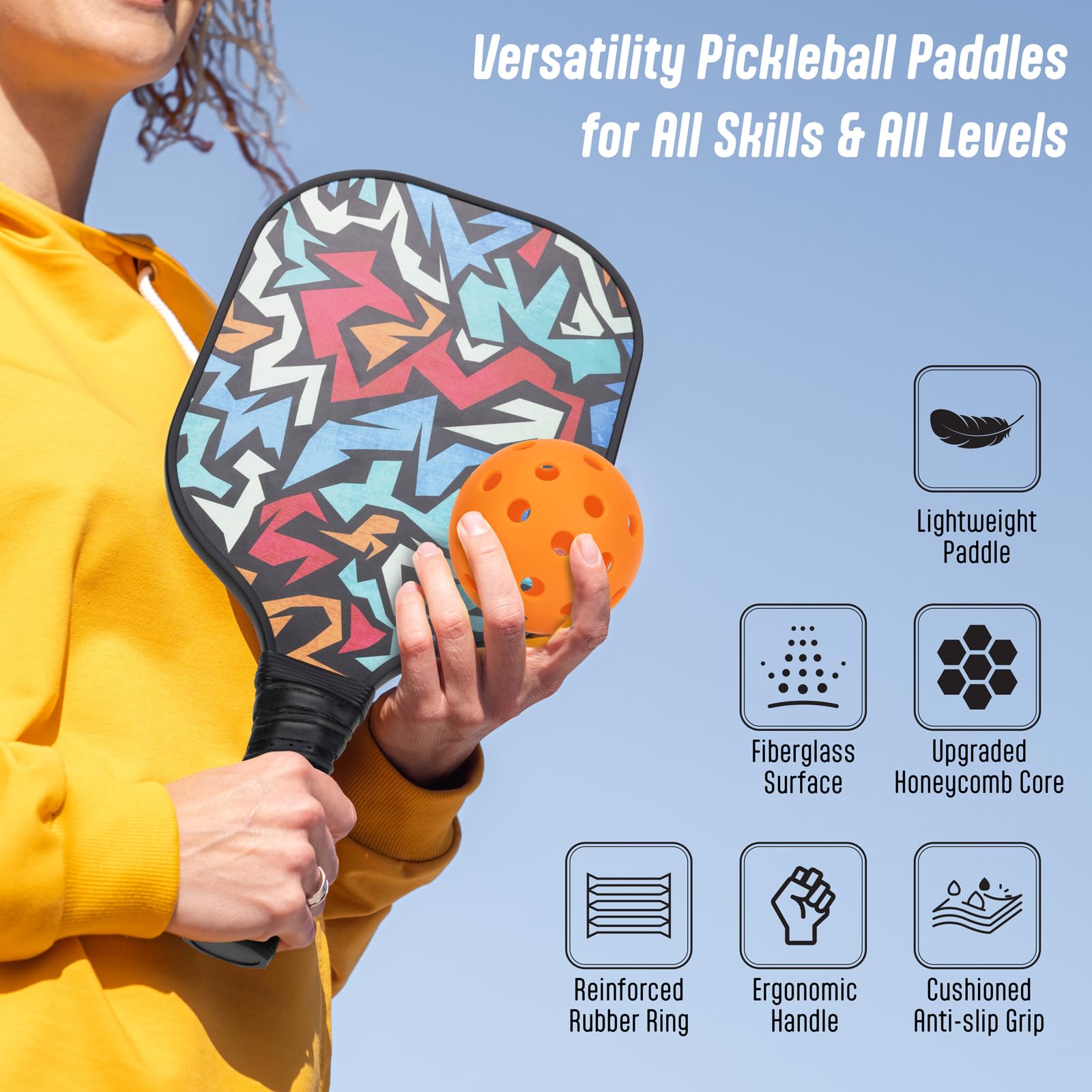 DECOQ Pickleball Paddles Set of 2, Usapa Fiberglass Pickleball Paddle with Non-Slip Grip Pickleball Rackets with 4 Pickleball Balls in Pickleball Bag 2024 Pickleball Kit Beach Paddle Ball Set