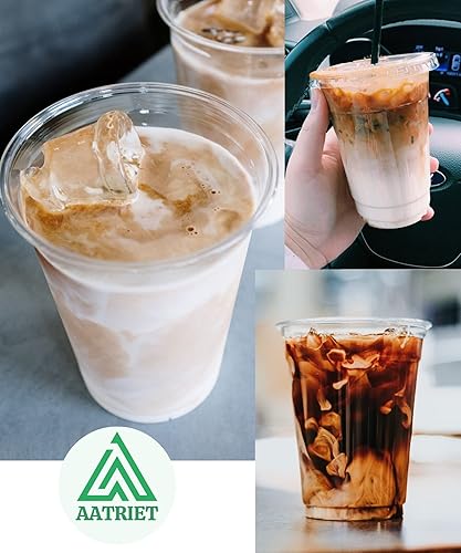 Miniatura 4 de Aatriet 50 juegos Vasos de plástico transparente de 12 onzas con tapas y pajitas, tazas de café desechables