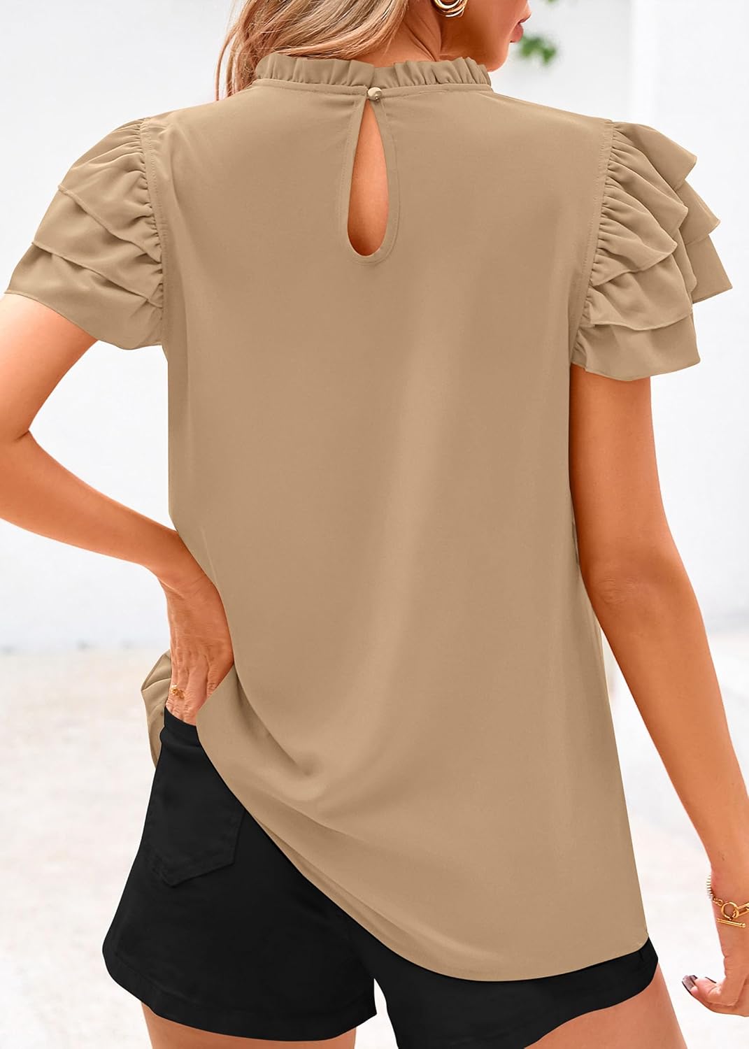KIRUNDO Blouses for Women Dressy Casual 2026 Spring Summer Ruffle Short Sleeve Mock Neck Work Shirts Tops Fashion Clothing - Image 2