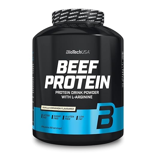 BioTechUSA Beef Protein Formula with 87% Hydrolyzed Protein Peptides Lactose Free and Gluten Free, Low Fat and Sugar Free, 1820g, Vanilla & Cinnamon