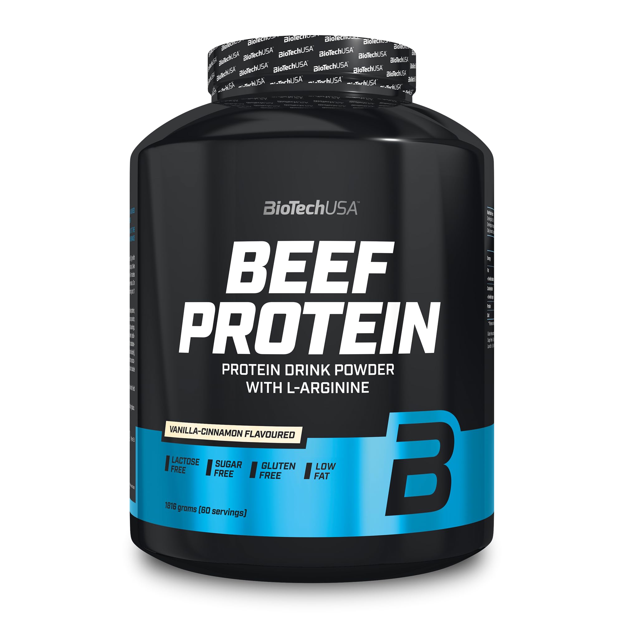BioTechUSA Beef Protein, 87% Hydrolysed Protein Peptide Formula, Sin Lactosa ni Gluten, Bajo en Grasa, Sin Azúcar, Apto para la Dieta Paleo, 1,816 kg, Vainilla-Canela