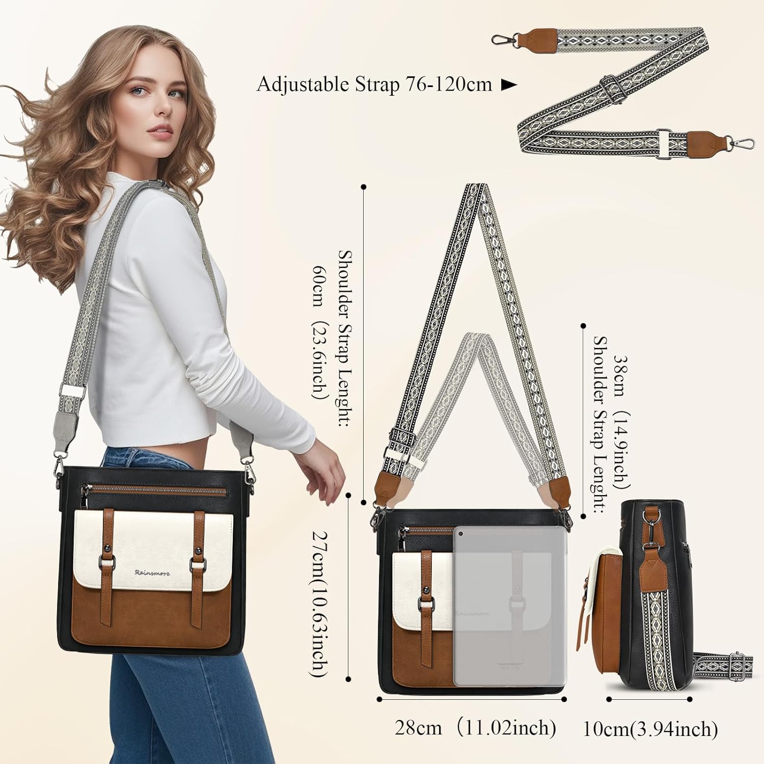 RAINSMORE Crossbody Bag for Women, Waterproof Leather Crossbody Purses Lightweight Handbags Shoulder Bag Travel Purse - Image 2