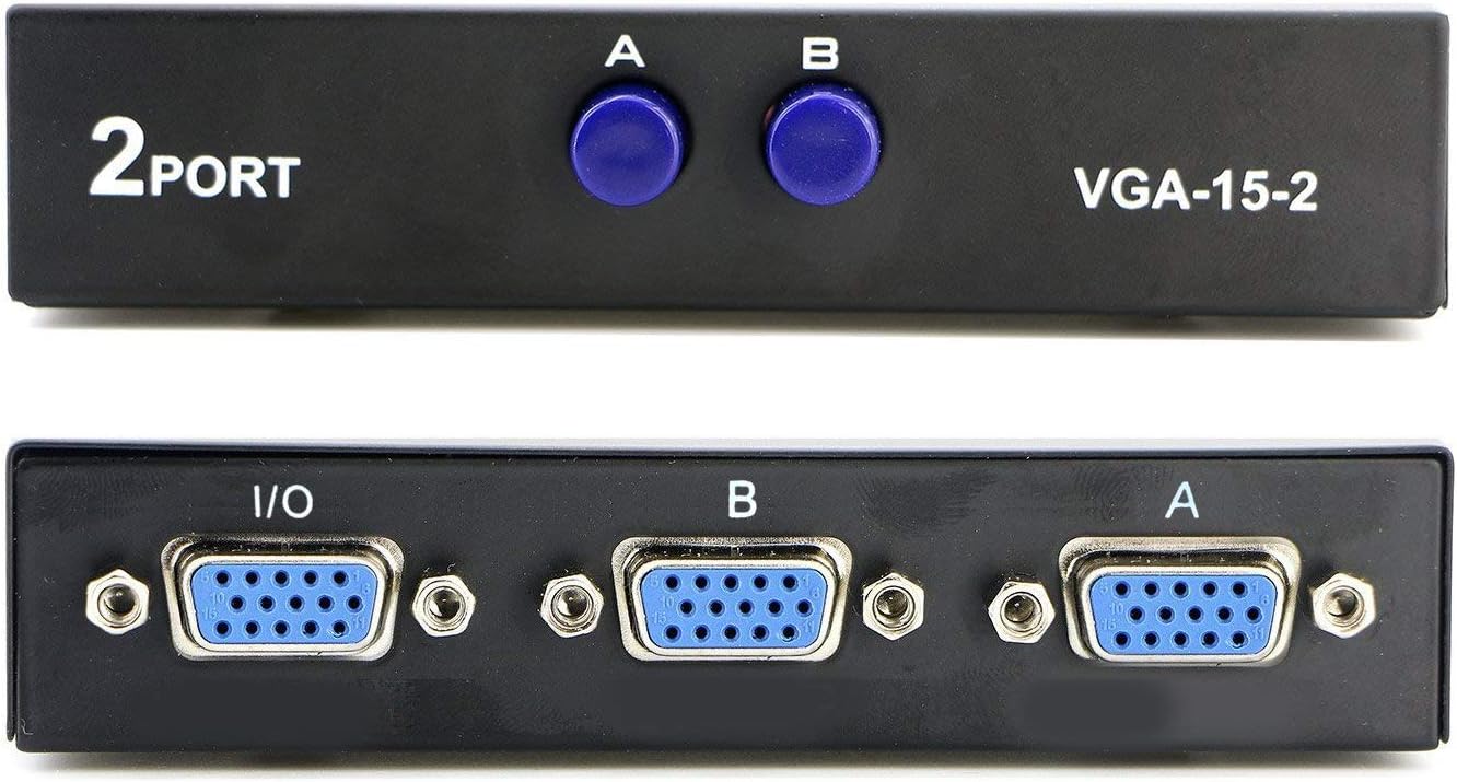 Seaspirit VGA 2 in 1 Out 2 Port VGA Switch Press Button Two Way VGA Vedio Switch for PC TV Monitor -Black