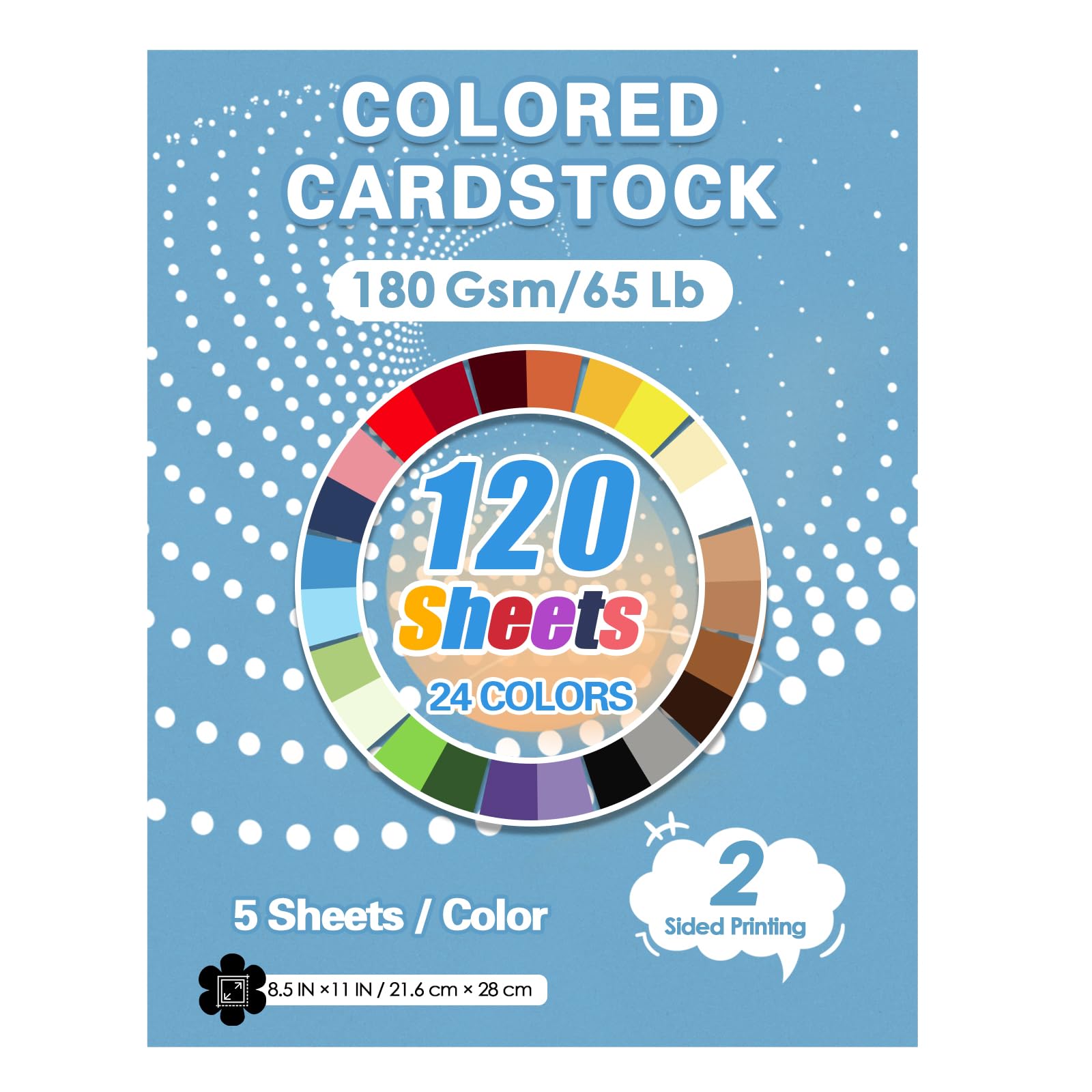 120 Blatt farbiger Karton, Großpackung, 180 g/m², farbiges Papier, 21,6 x 27,9 cm, verschiedene Farben, für Schule, Büro, Bastelarbeiten, Kartenherstellung