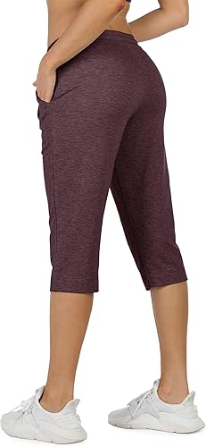 Miniatura 4 de icyzone Pantalones deportivos capri para mujer, pantalones deportivos de rizo francés con bolsillos