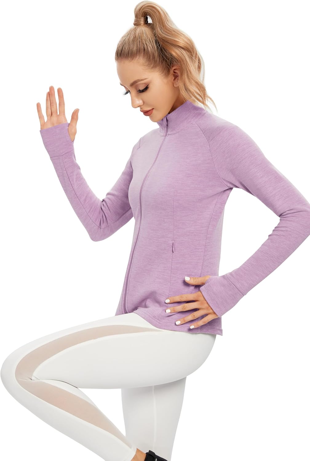 TIHEEN Womens Fleece Zip Up Jacket, Long Sleeve Warm Soft Polar Lightweight Coat with Pockets Thumb Holes