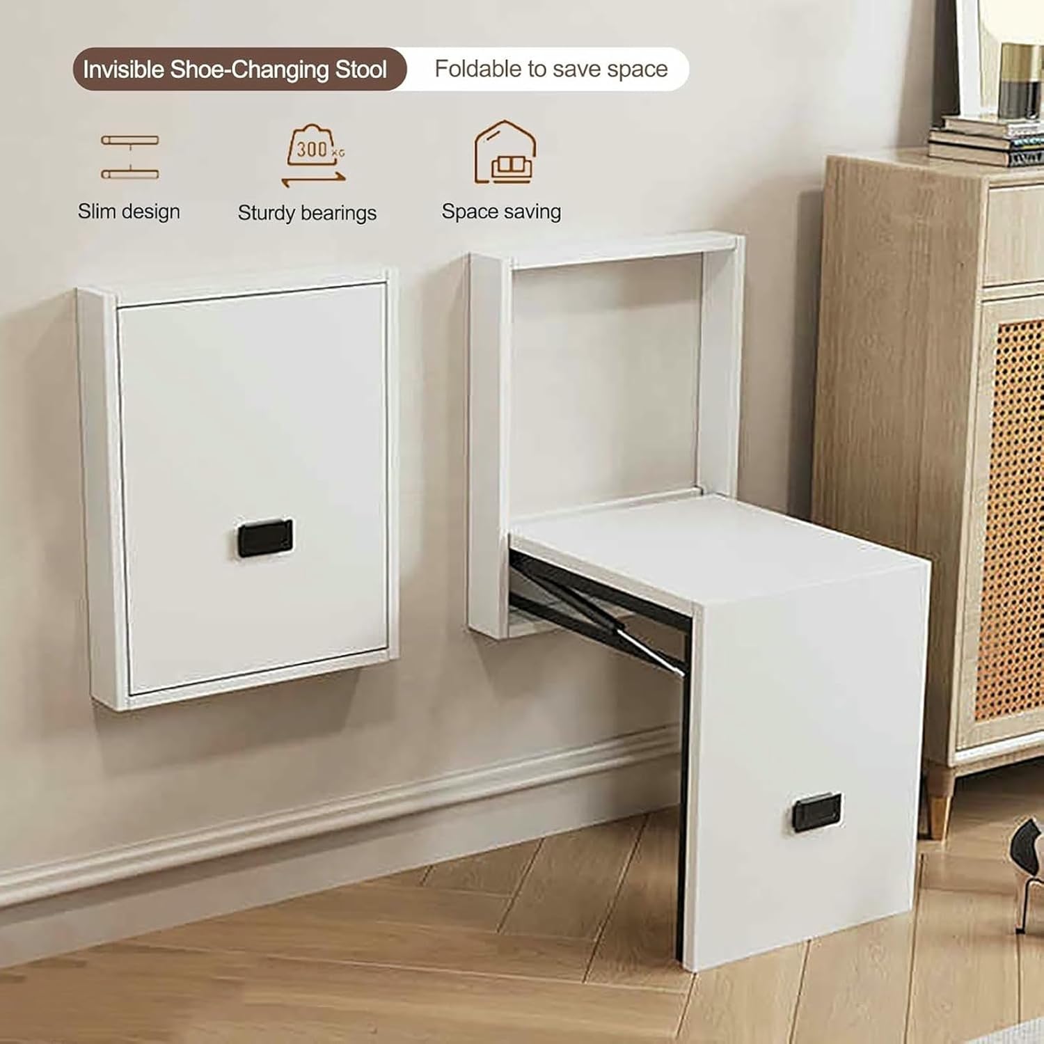 Shoe Bench Wall Mounted Shoe Changing Stool Space Saving Invisible Shoe-Changing Stool, Entryway Solid Wood Wall Bench for Entryway Bathroom Hallway