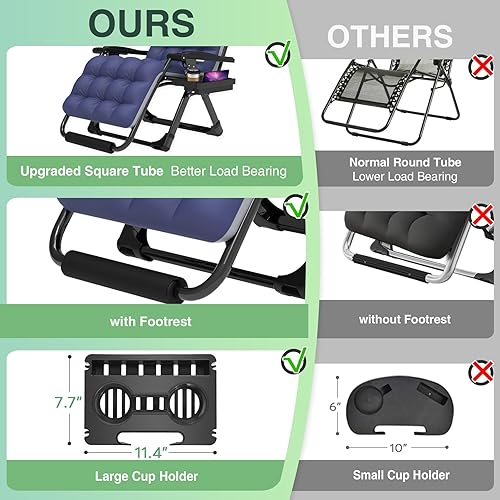 Miniatura 4 de Suteck - Silla de gravedad cero, de gran tamaño, con cojín extraíble, reposacabezas, seguro mejorado y reposapiés, reclinable, para descanso,